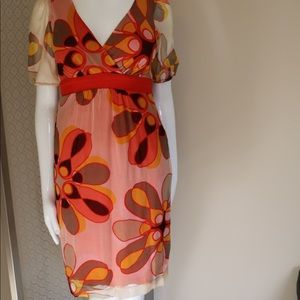 100% Silk short sleeve midi dress